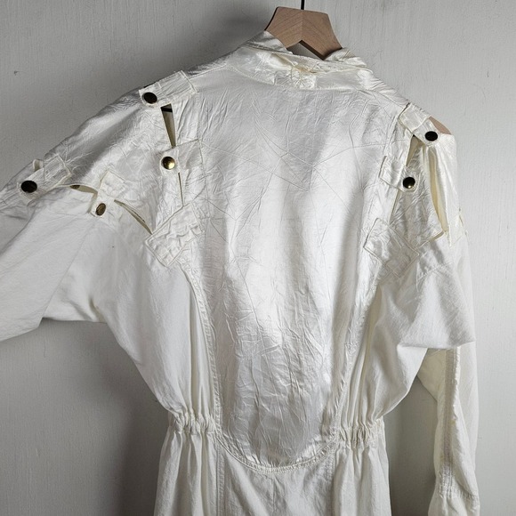 Vintage 80s Victor O'BADIDO'NC Jumpsuit S‎ Off White Cotton Satin Open Sides - Picture 11 of 16
